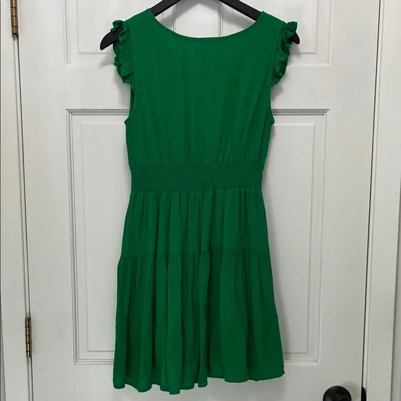 GOA Paris Kelly Green Ruffle Sleeve V-Neck Gauzy Tiered Mini Dress - Picture 8 of 13